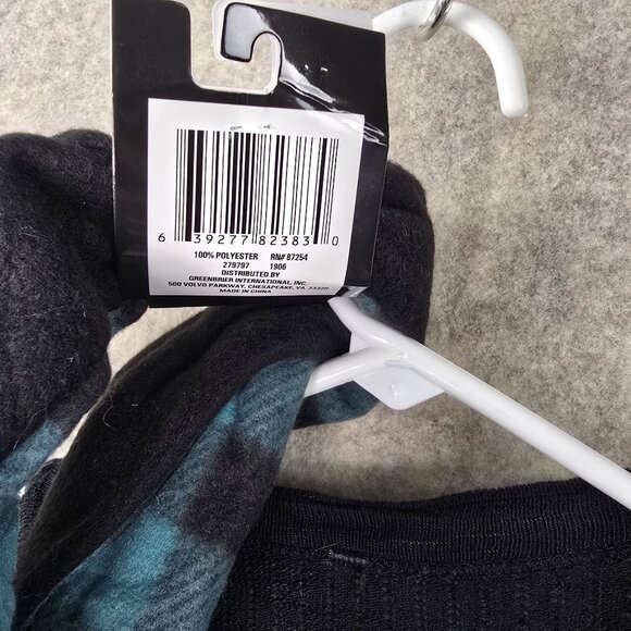 Black Open-Front Lightweight Cardigan With Blue & Black Plaid Infinity Scarf - Picture 7 of 9